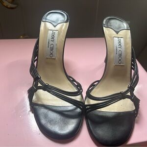 Jimmy Choo Black Strappy Leather Slide Heels
